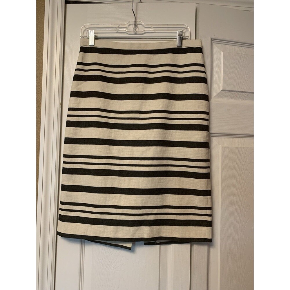 J.Crew Pencil Skirt Off White & Black Double Stripe Size 6 Lined Zipper
